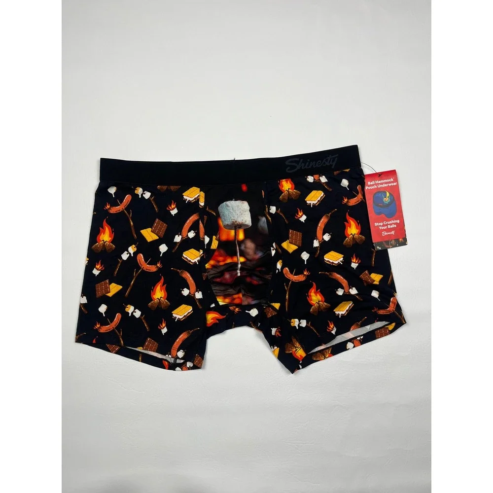 Shinesty Ball Hammock Boxer Briefs Mens XL Black The Smore The Merrier Campfire